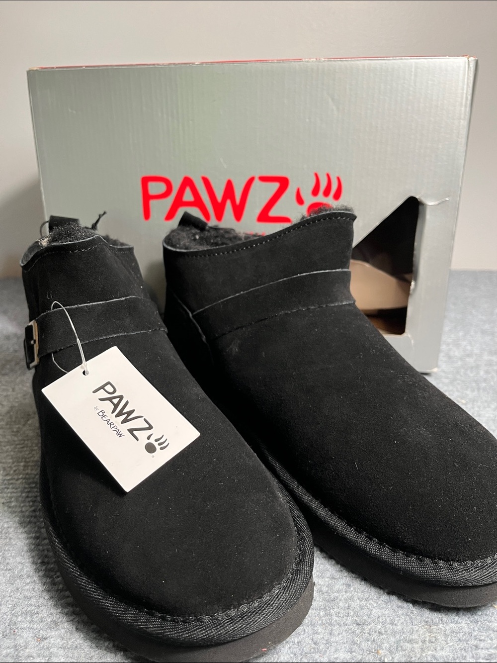 PAWZ Black Women's Suede Ankle Booties with Side Buckle
